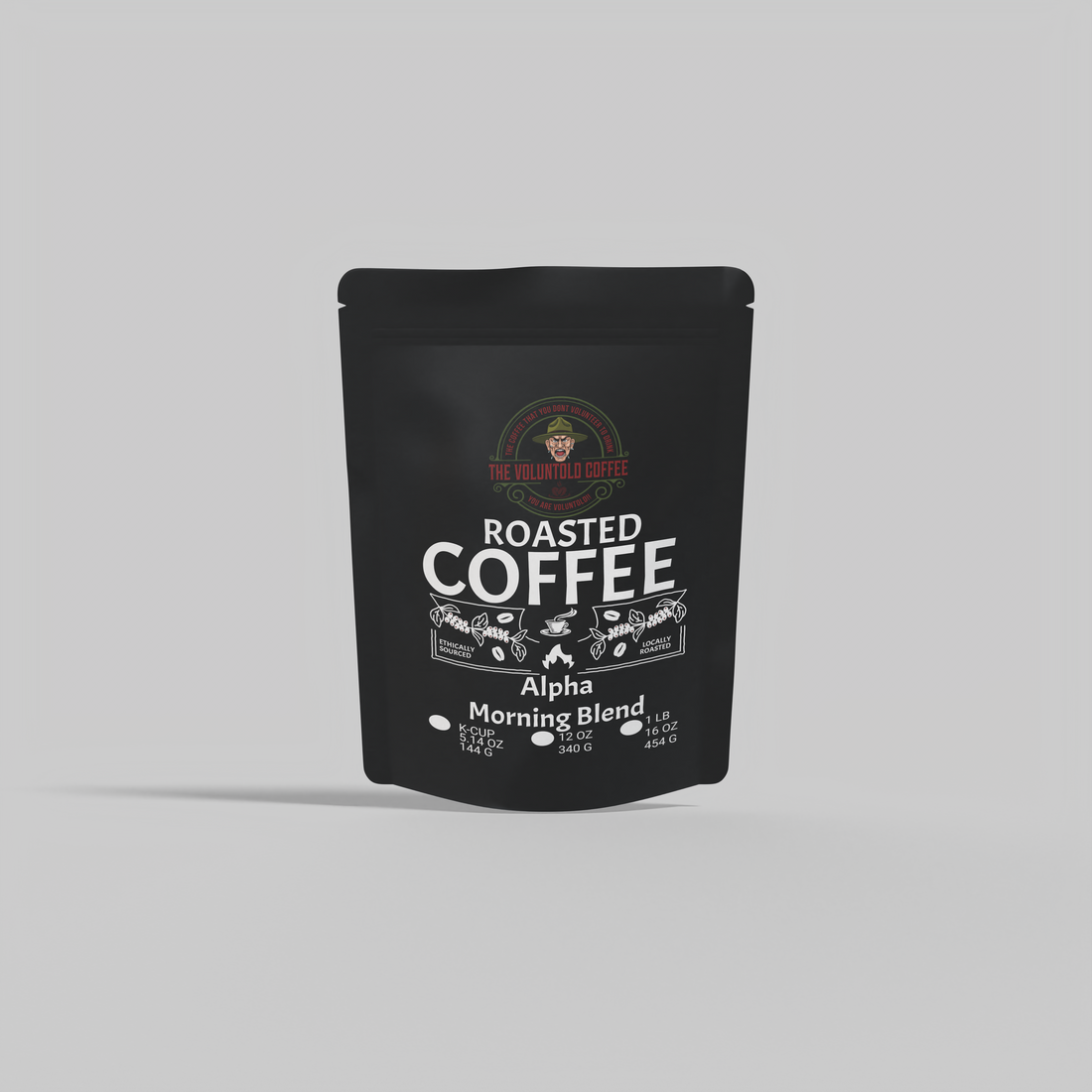 Alpha Morning Blend medium roast coffee front side